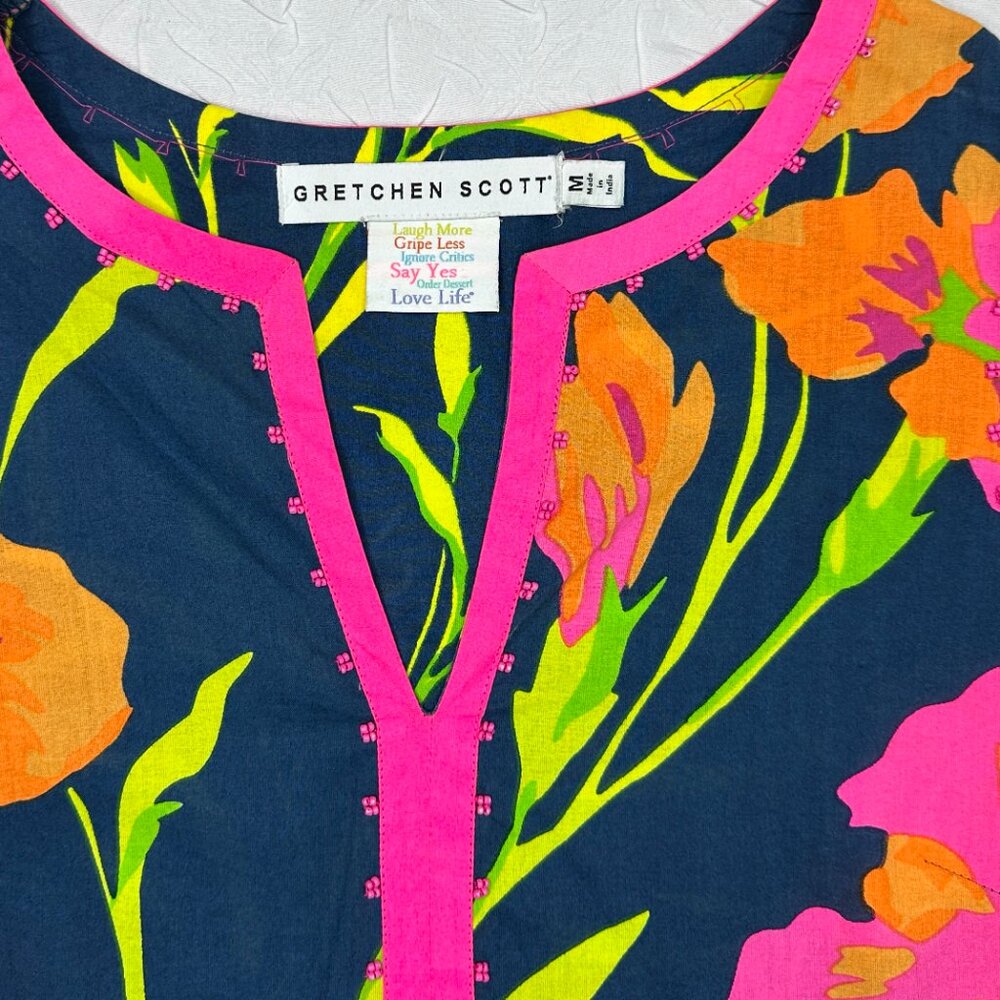 Gretchen Scott Bold Colorful Resort Beach Boho Floral Top, Medium Half Sleeves - Picture 4 of 6